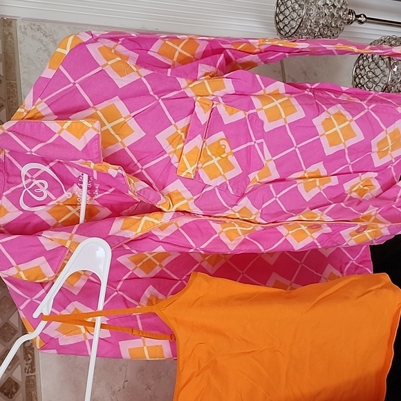 ๐งก๐ฉท VICTORIA'S SECRET Flannel Pink/Orange ARGYLE Pajama Set ๐ฉท๐งก - Picture 4 of 13